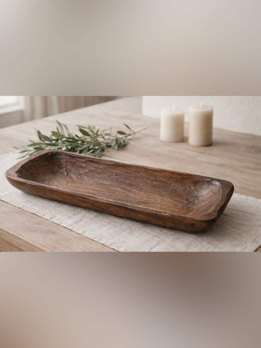 Hand-Carved Brown Wooden Dough Bowl - Rustic